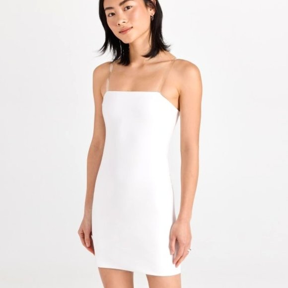 alice + olivia Fifi Clear Strap Vegan Leather Mini Dress Bright White Size 6 - Picture 1 of 4
